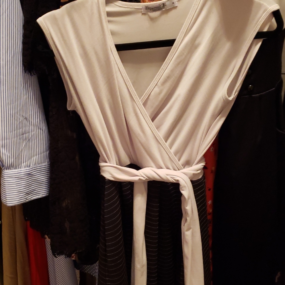 Precious maternity dress black and white pinstripe